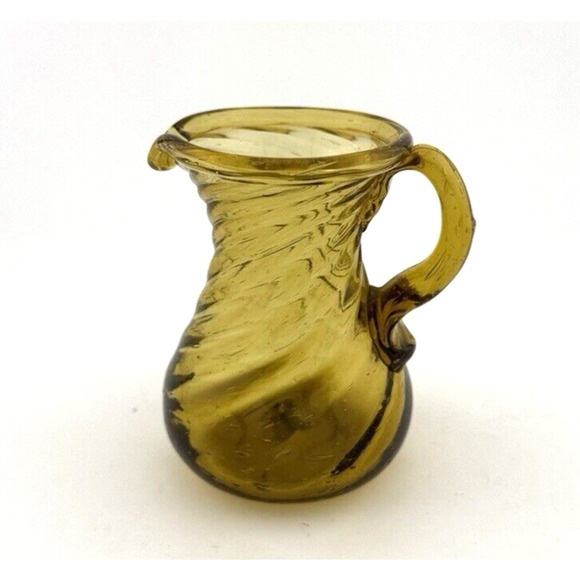 Hand Blown Vintage Amber Swirl Miniature Pitcher Creamer Vintage 3.5 in. - Picture 9 of 11